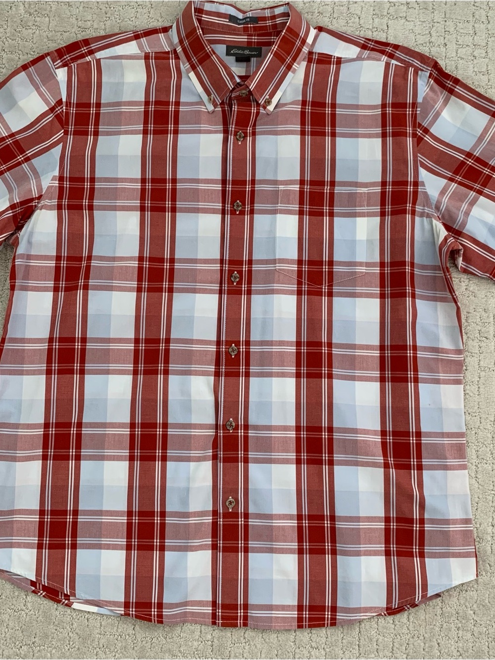 Eddie Bauer Red and White Plaid Button-Down Shirt XL 100% Cotton NWOT
